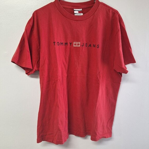 Tommy Jeans Tee‎ Shirt Red Hilfiger Mens Medium Heavy Cotton - Picture 1 of 7